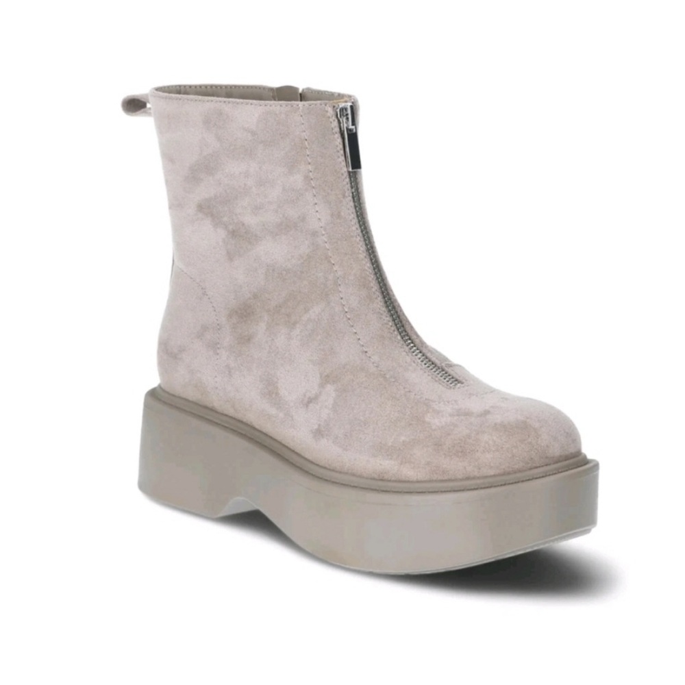 Platform Zip Suede Ankle Boot - Light Taupe
